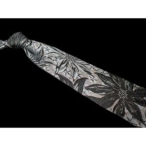 Vintage Givenchy Monsieur Tie Silk Blend Gray Silver Floral Mens Luxury Necktie